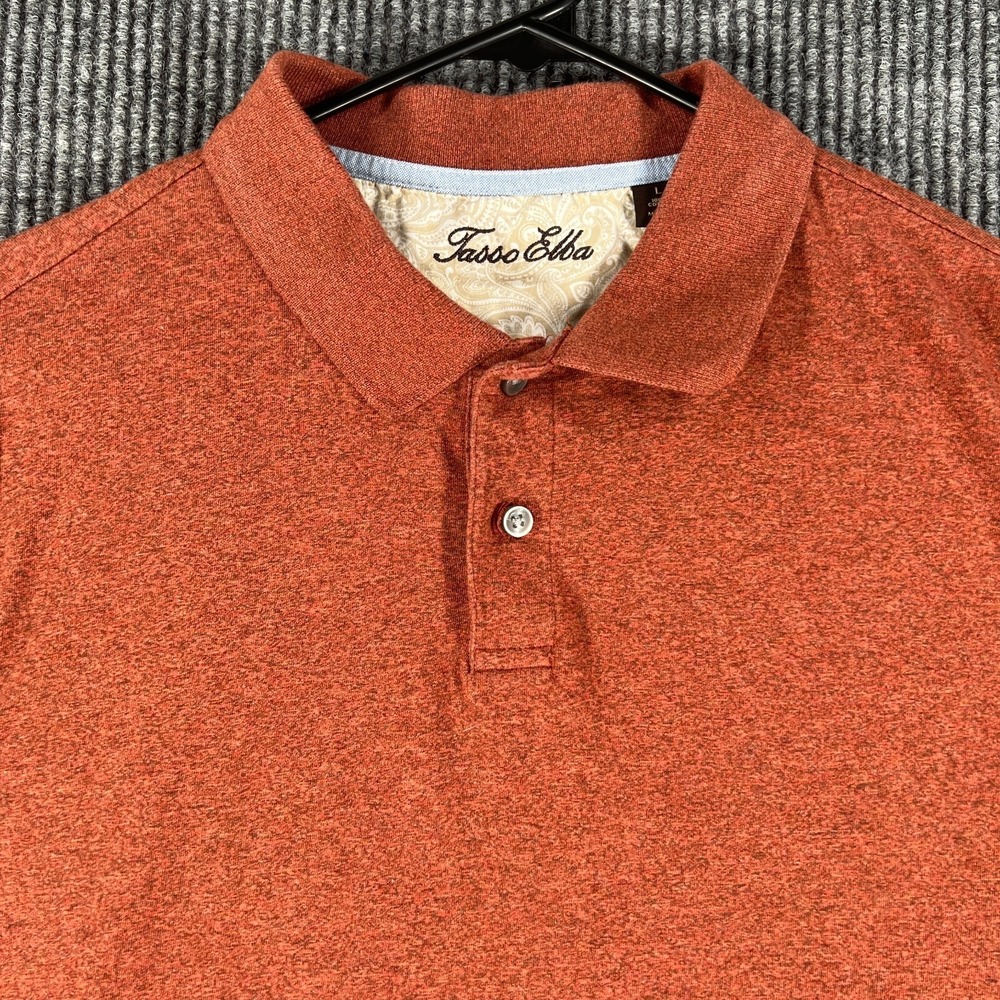 Tasso Elba Polo Shirt Mens Size Large Orange Short Sleeve 100% Cotton Sharp Soft